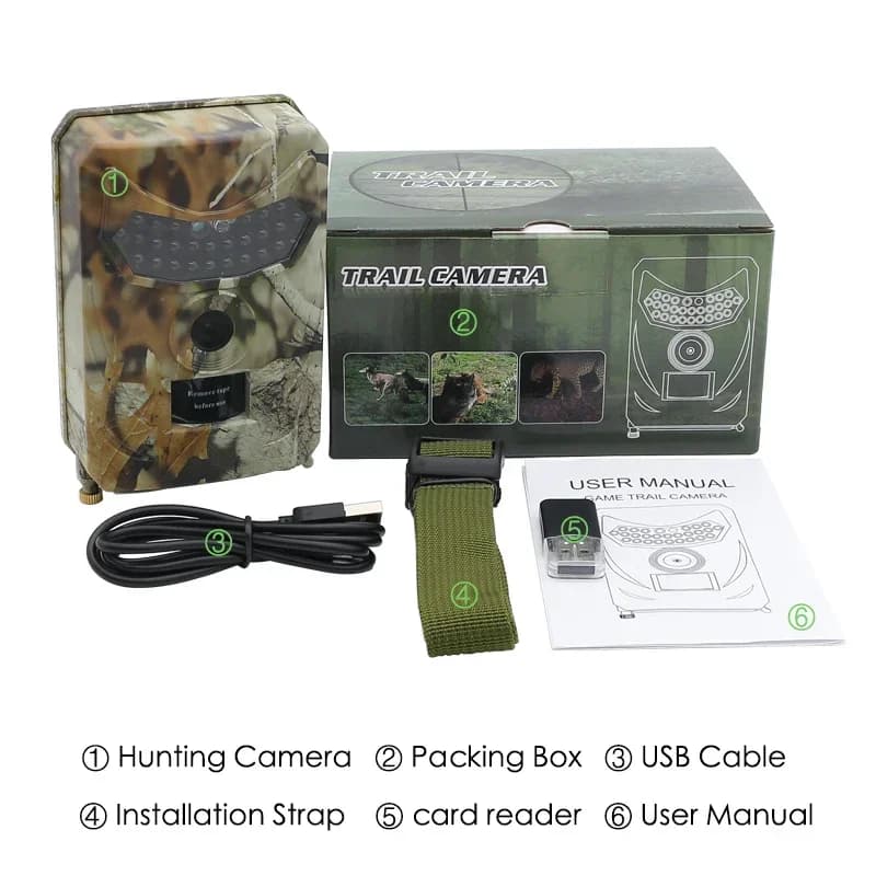 Caméra de chasse extérieure 12MP détecteur animal - Surveillance HD étanche vision nocturne infrarouge thermique