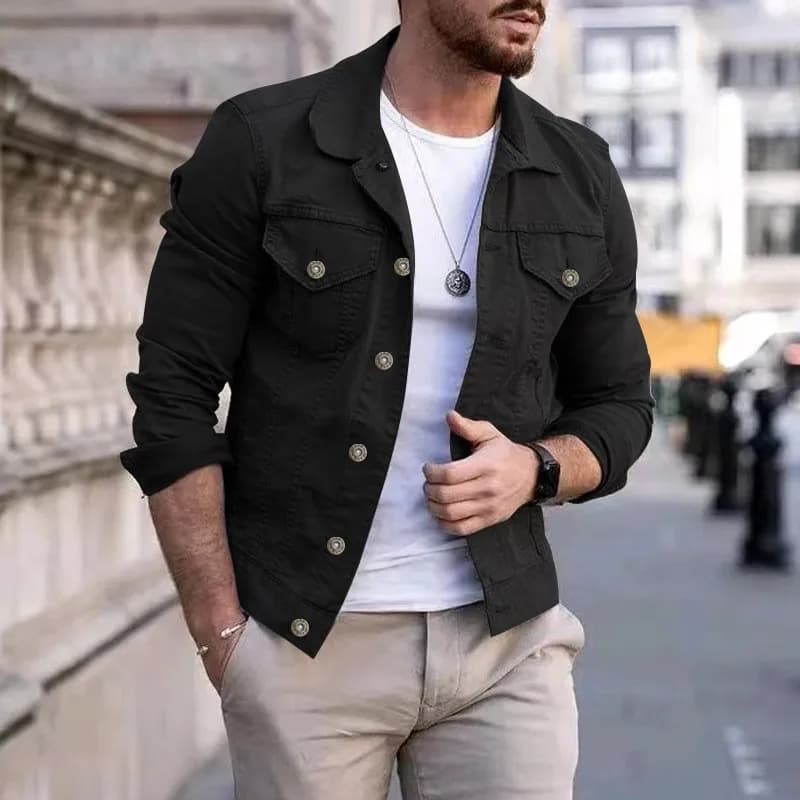 Veste denim slim homme streetwear pêche - Jean jacket classique coton pour pêcheurs casual tendance