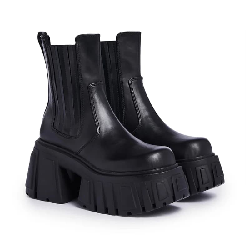 Bottes Chelsea talon compensé épais femmes automne cheville fine cuir véritable plateforme pêche