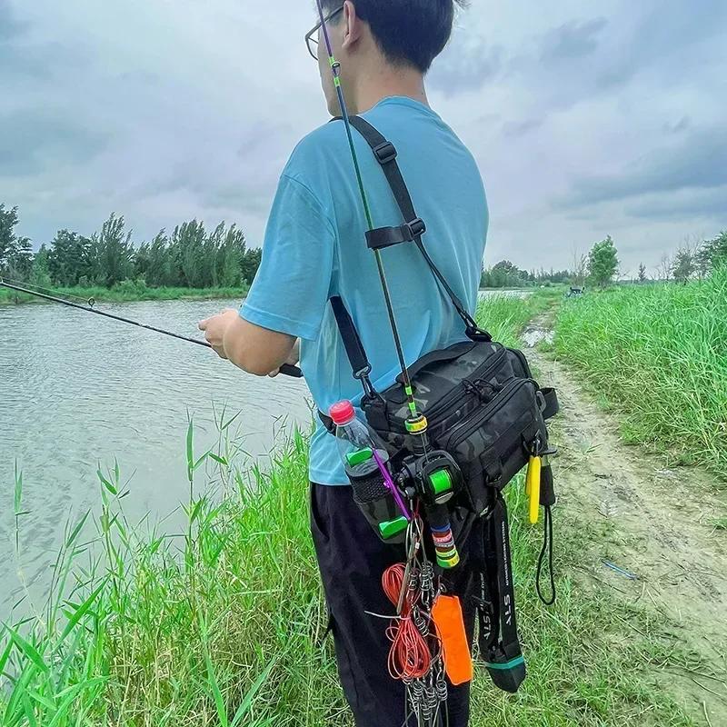 Sac multifonction pêche avec porte-canne portable - Sac à bandoulière pour sports outdoor