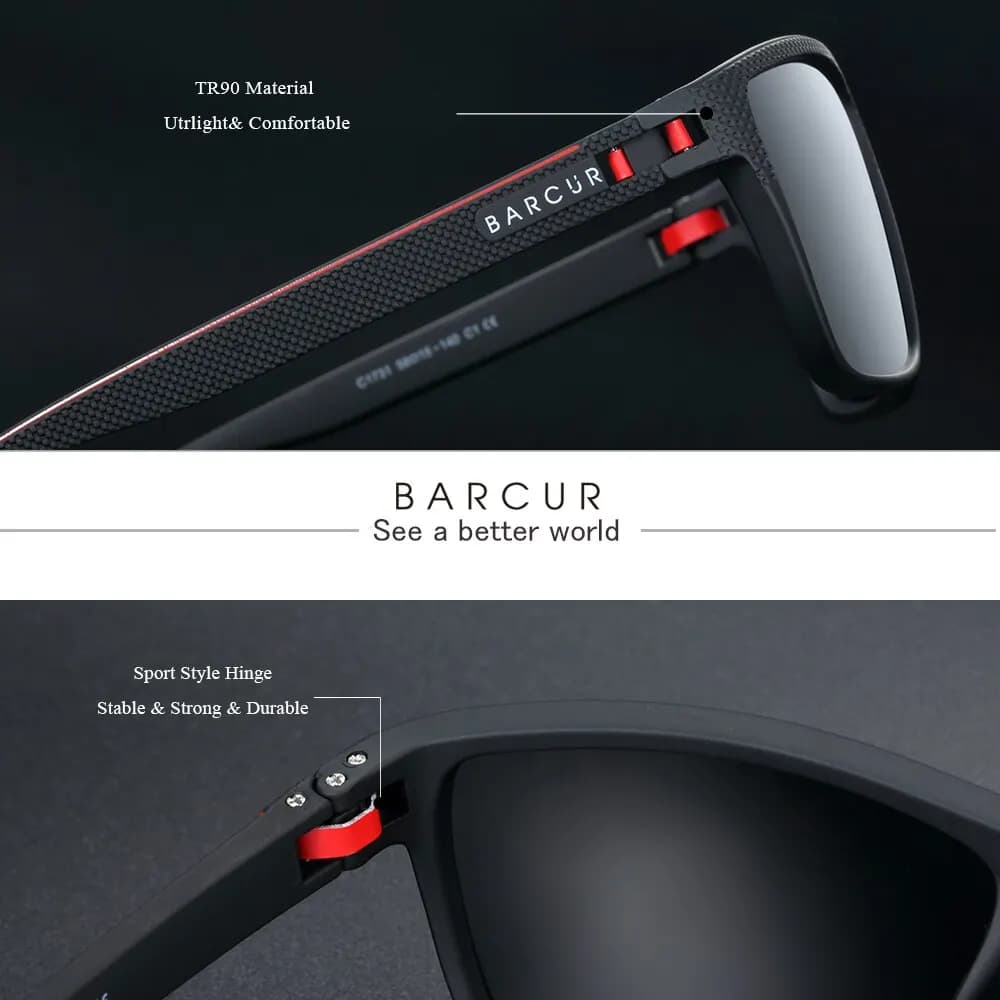 Lunettes de soleil sport polarisées TR90 légères pour hommes - Protection UVAB complète accessoire pêche