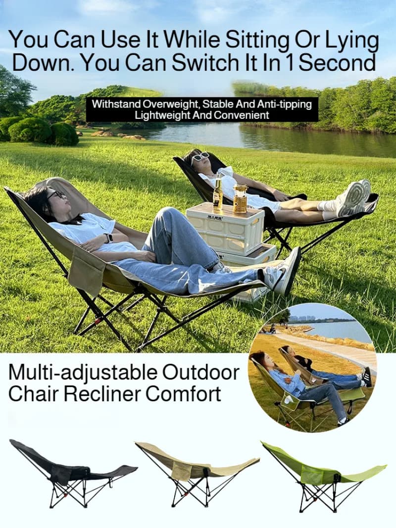 Fauteuil pliant portable avec repose-tête incurvé et repose-pieds - Confort maximal et rangement facile