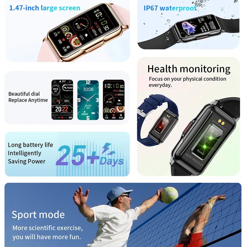 Bracelet connecté smartwatch homme femme monitoring rythme cardiaque étanche 20+ modes sport Android iOS cadeau inclus