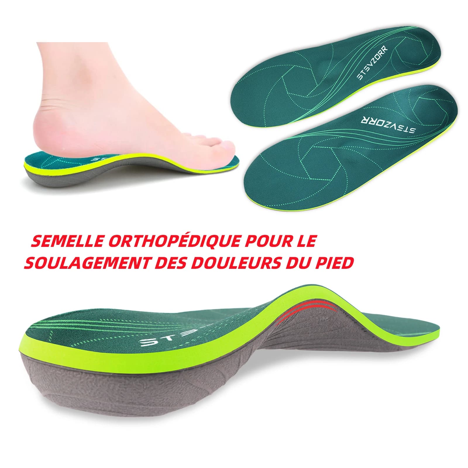 Semelles orthopédiques pieds plats - Support voûte fasciite plantaire douleur talon pêche