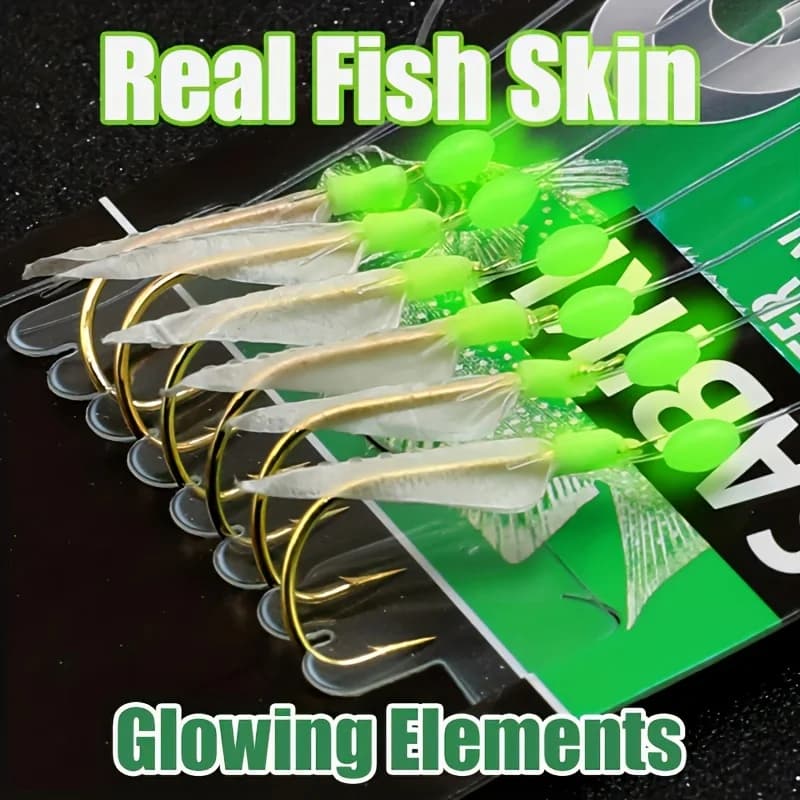 TAKBAS 5 à 10 Packs de Sabiki Rigs avec Perles Fluorescentes et Hooks Haute Résistance pour