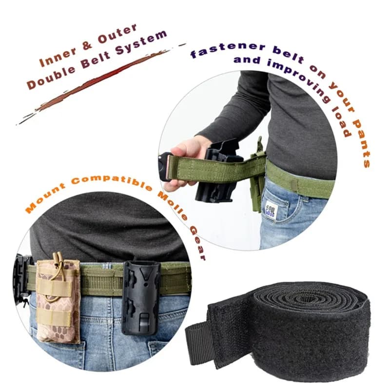 Ceinture taille tactique 2 en 1 nylon MOLLE réglable pour paintball airsoft et pêche sportive