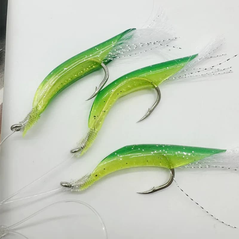 Montage sabiki lumineux 3 pièces avec leurres souples anguille pour pêche en mer du maquereau et chinchard