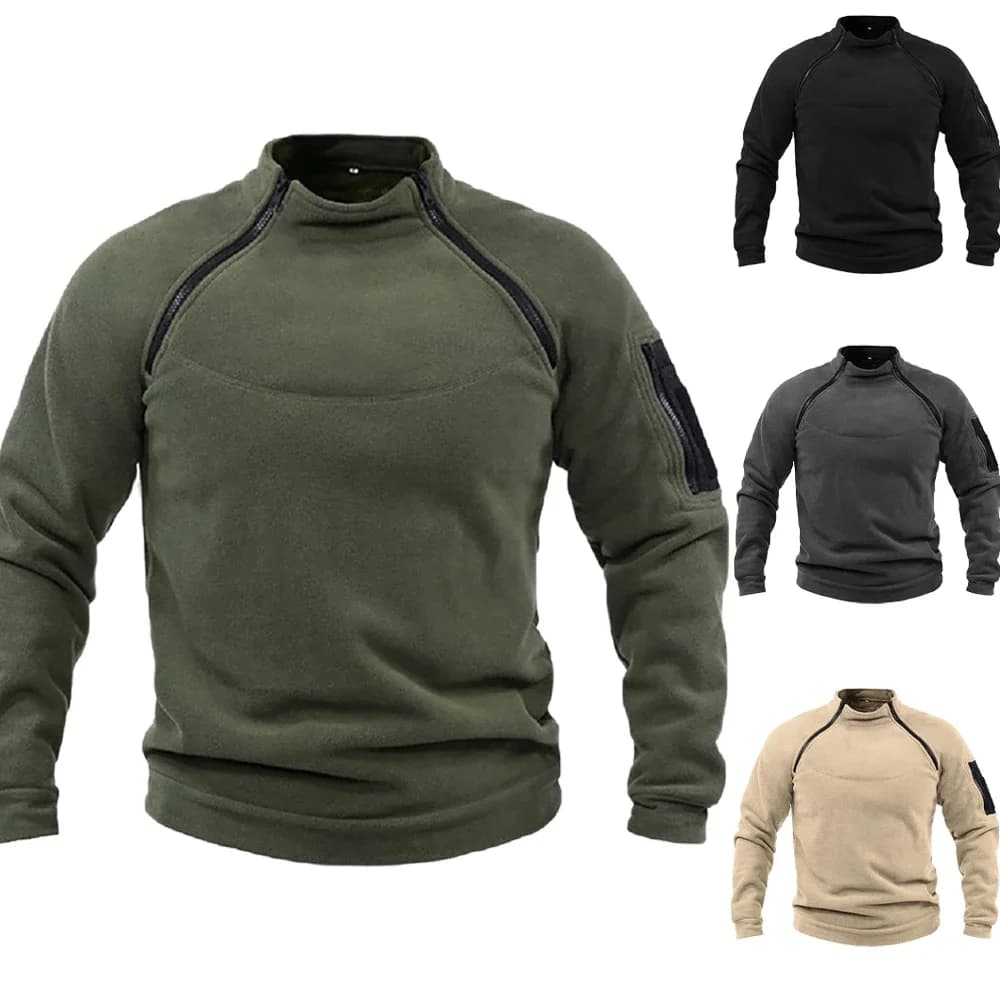 Pull polaire tactique pour pêche hivernale - Veste sport col montant épaisse coupe-vent