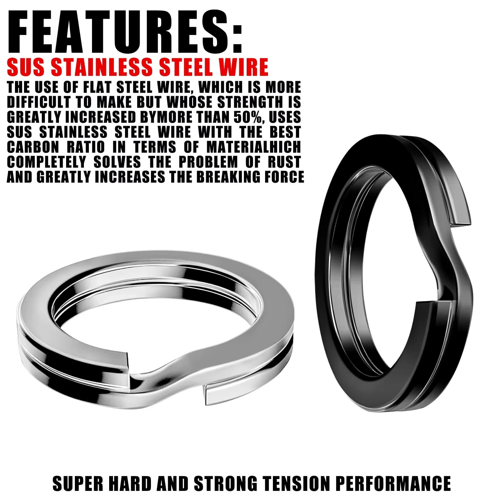 100pcs Fishing Split Rings Stainless Steel 3.5-12MM High Quality Strengthen Doub