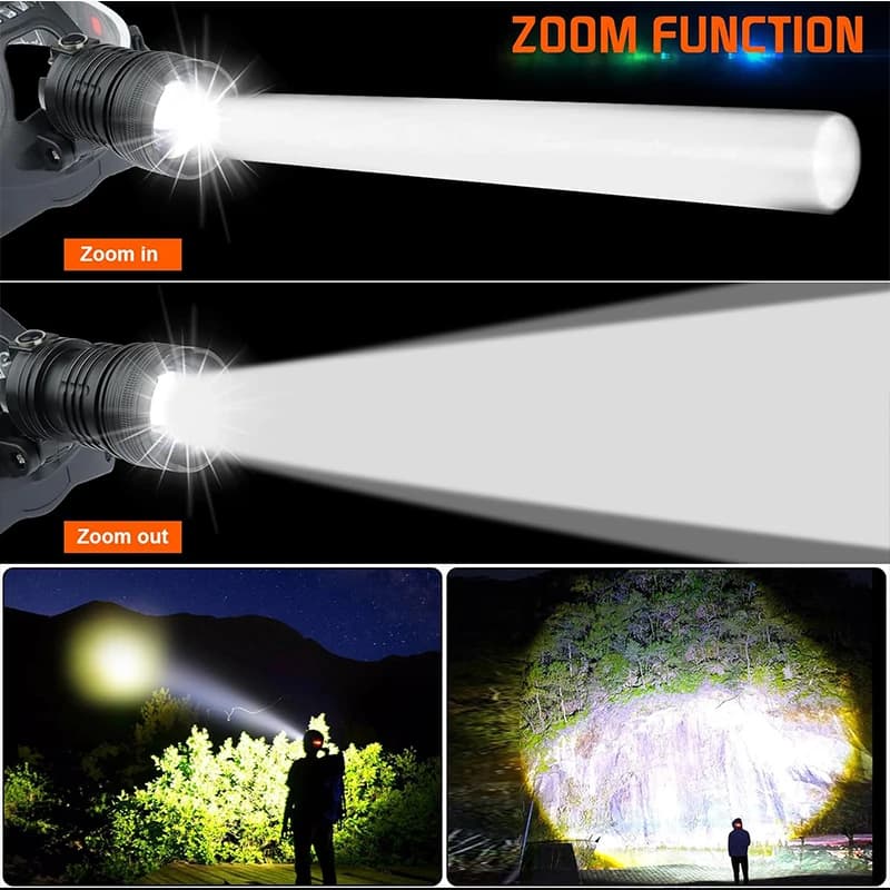 Frontale LED puissante rechargeable à zoom télescopique étanche haute luminosité pour pêche travail