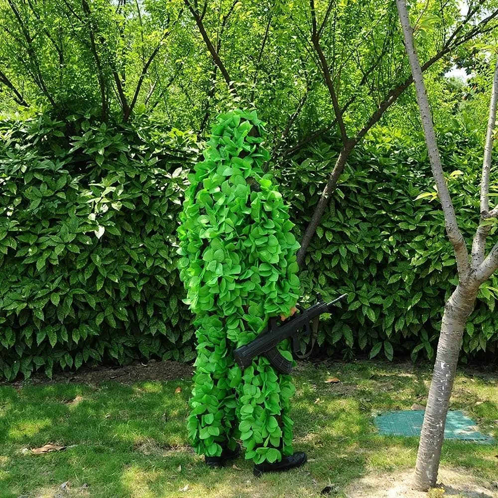 Costume Sniper Ghillie Respirant Feuilles 3D - Tenue Jungle Woodland Pêche Vie Sauvage