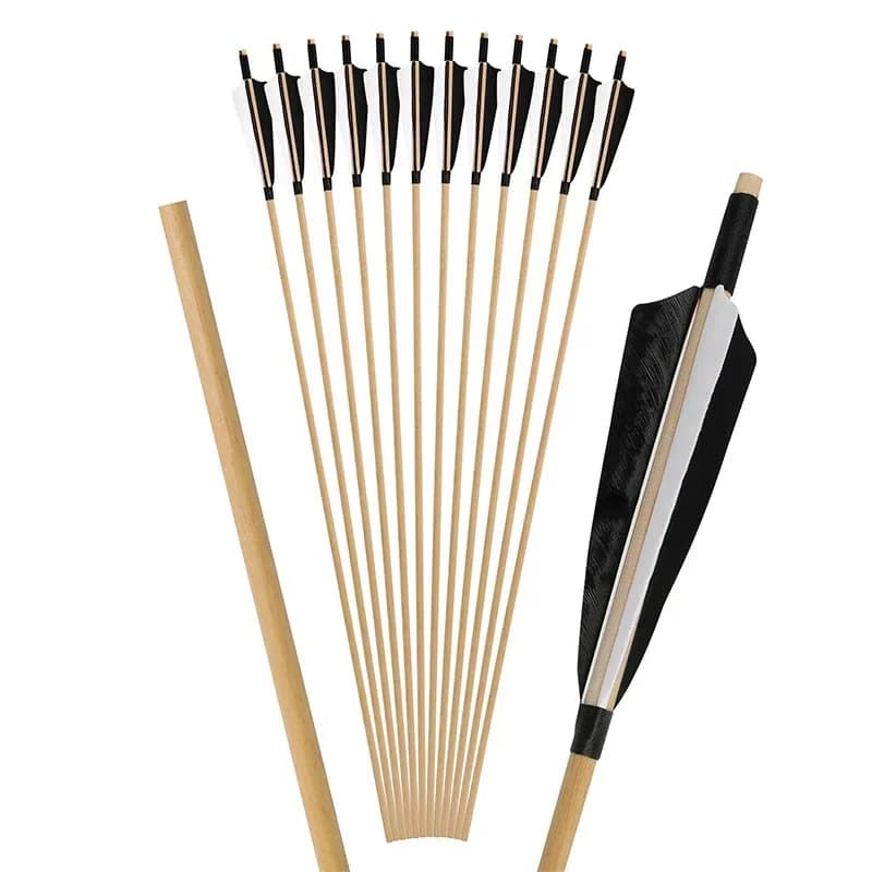 Flèches bois traditionnelles 31.5 pouces plumes dinde pour arc recurve pêche chasse entraînement tir