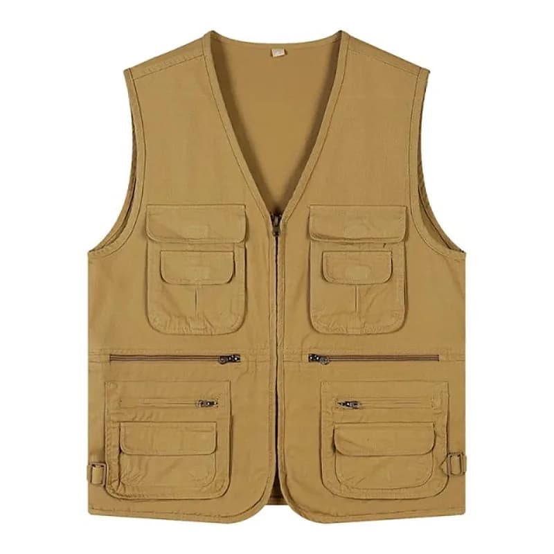 Veste de pêche été homme grande taille coton - 16 poches multiples pour photographie et accessoires