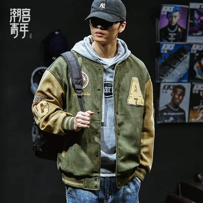 Veste baseball brodée pour pêche - Style hip-hop - Veste légère printemps automne - Homme