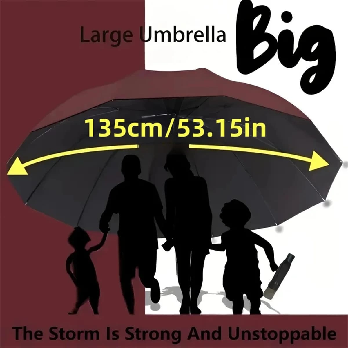Grand parapluie 3 personnes renforcé - Parapluie double usage soleil/pluie grande taille - Pour pêcheurs et étudiants