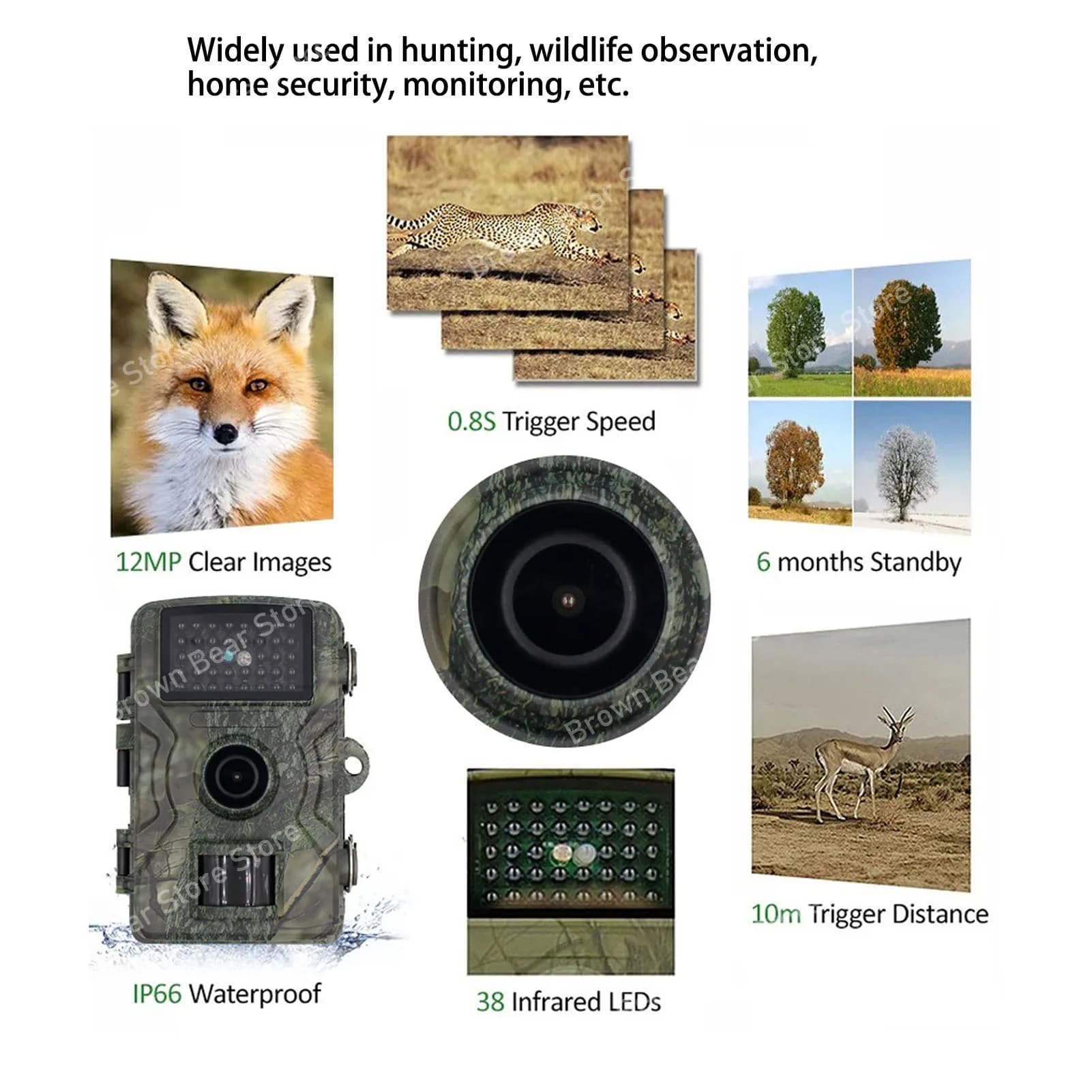 Caméra de chasse AL-113 1080P 38 LED IR déclenchement 0.7s étanche IP66 pour traçage animaux rapide
