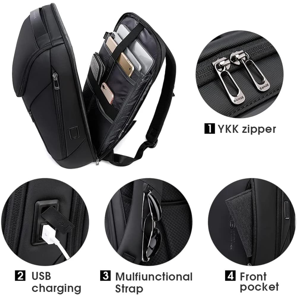 Sac à dos BANGE étanche 15,6 pouces grande capacité - Pêche professionnelle et quotidienne - Homme