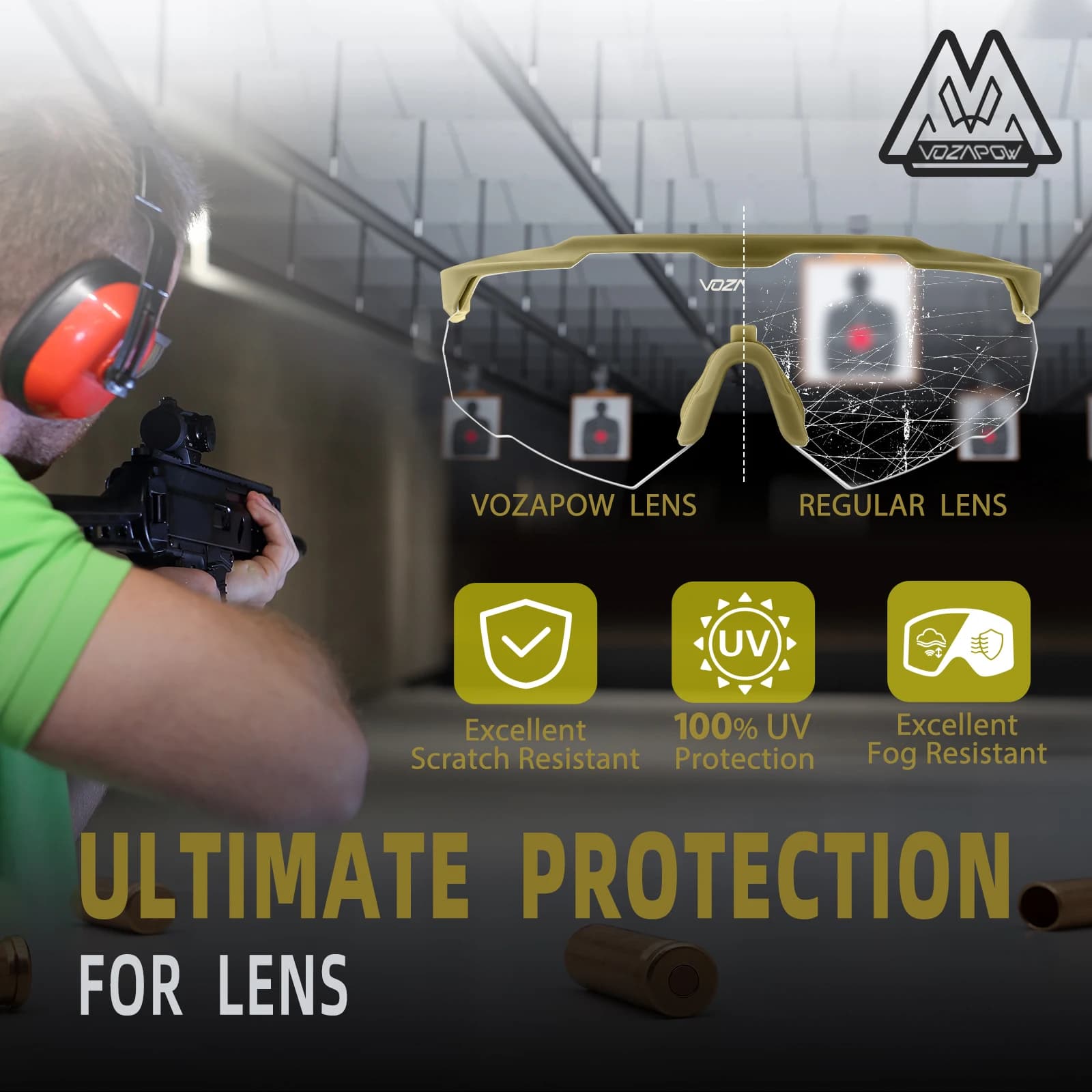 Lunettes de tir professionnelles UV400 pour pêche et montagne - Certification ANSI Z87.1 anti-buée