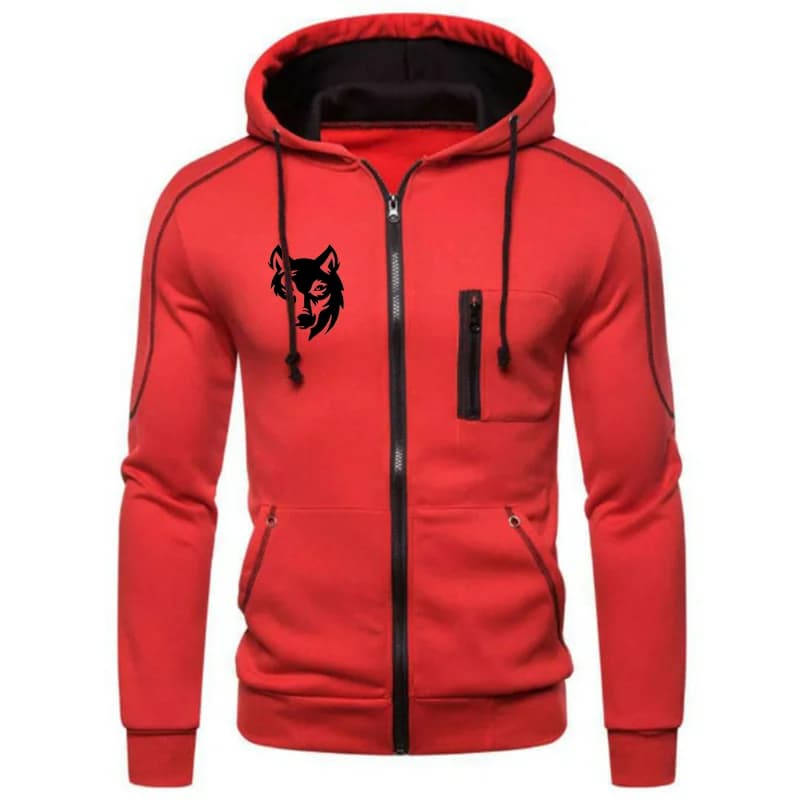 Sweatshirt à capuche homme impression loup - Veste zippée confortable pêche automne hiver