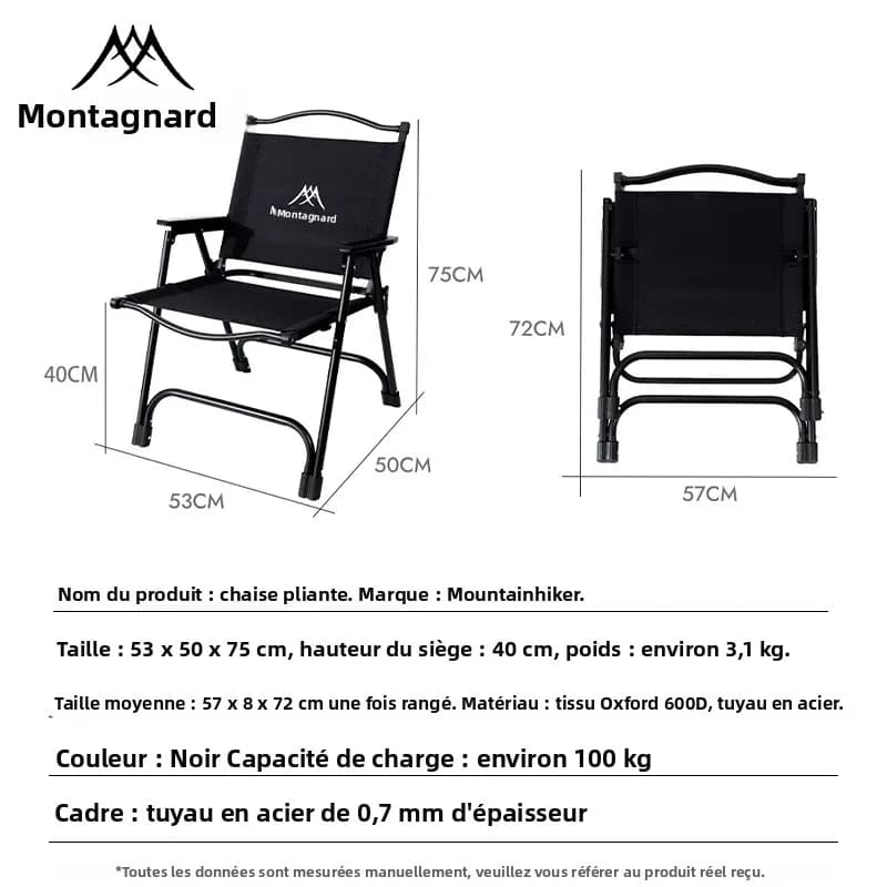 Chaise de camping pliante avec dossier et housse de transport en tissu Oxford pour pêche pratique