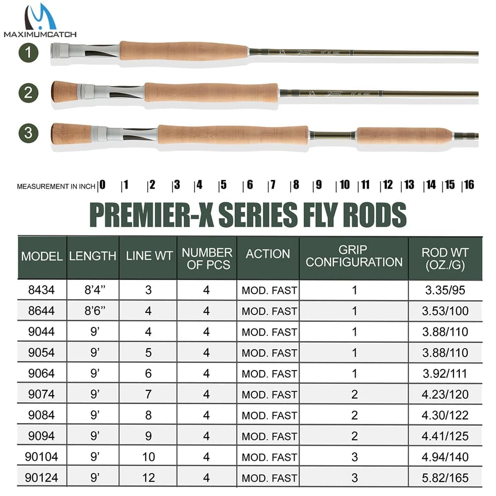 Canne Maximumcatch Premier X 3-12WT 8.4ft-9ft action moderate-fast - Canne haut de gamme avec tube voyage rigide
