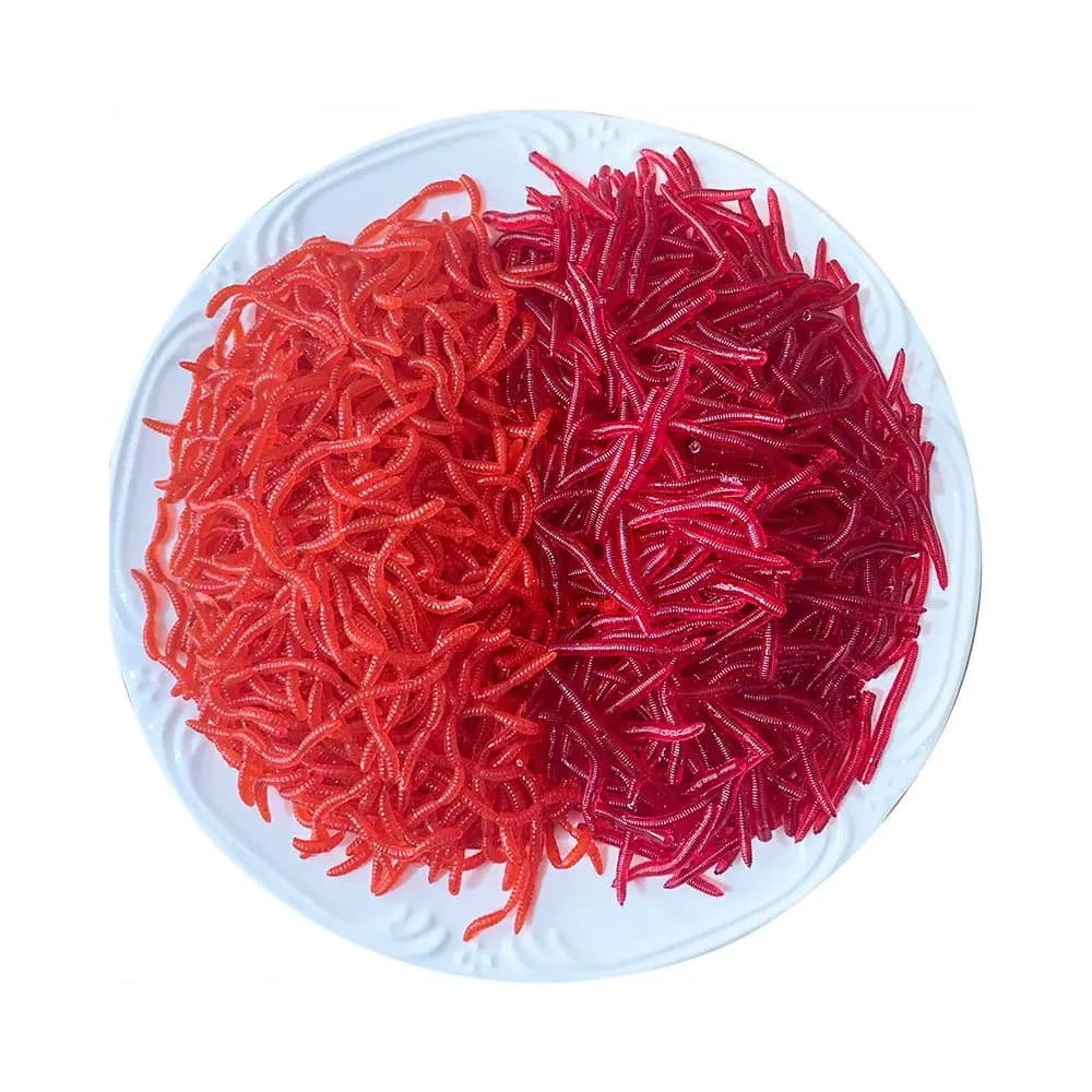Vers rouges réalistes 100 pièces - Leurres souples silicone pour pêche hivernale carpe et carnassiers