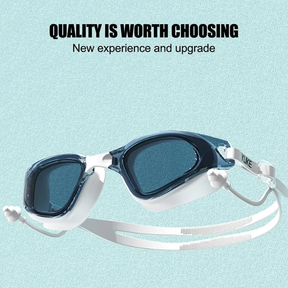 Lunettes de natation adultes grand cadre réglables avec bouchons d'oreilles HD silicone