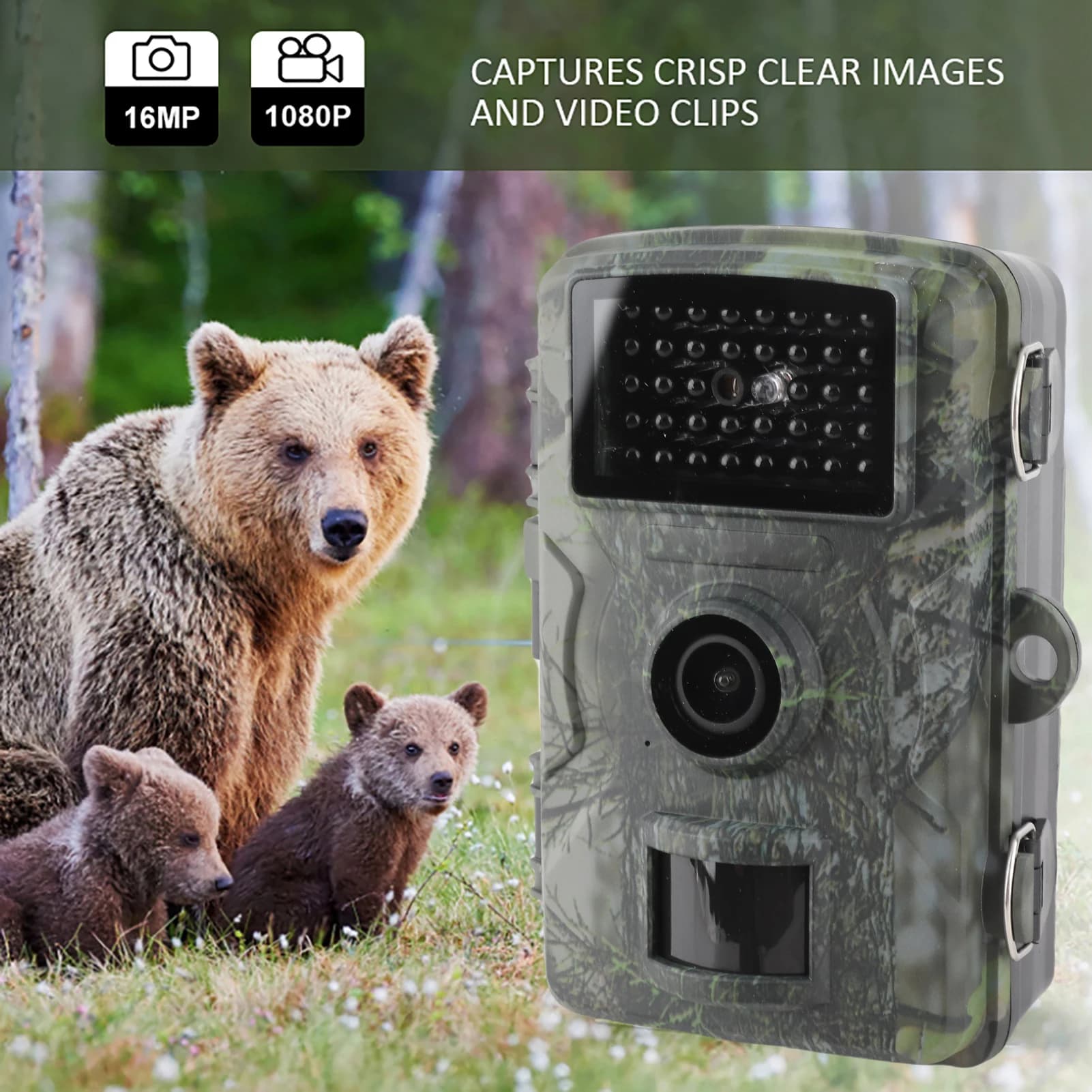 Caméra de chasse 16MP 1080P étanche IP66 - Vision nocturne IR 25m et déclenchement 0.3s CE RoHS