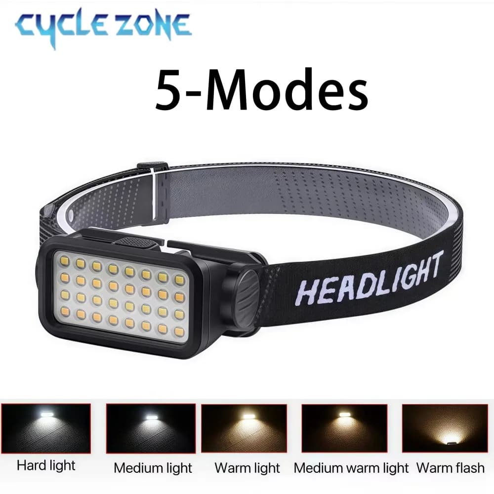 Frontale rechargeable 32 LED 5 modes ajustable pour pêche randonnée - éclairage portable aventure