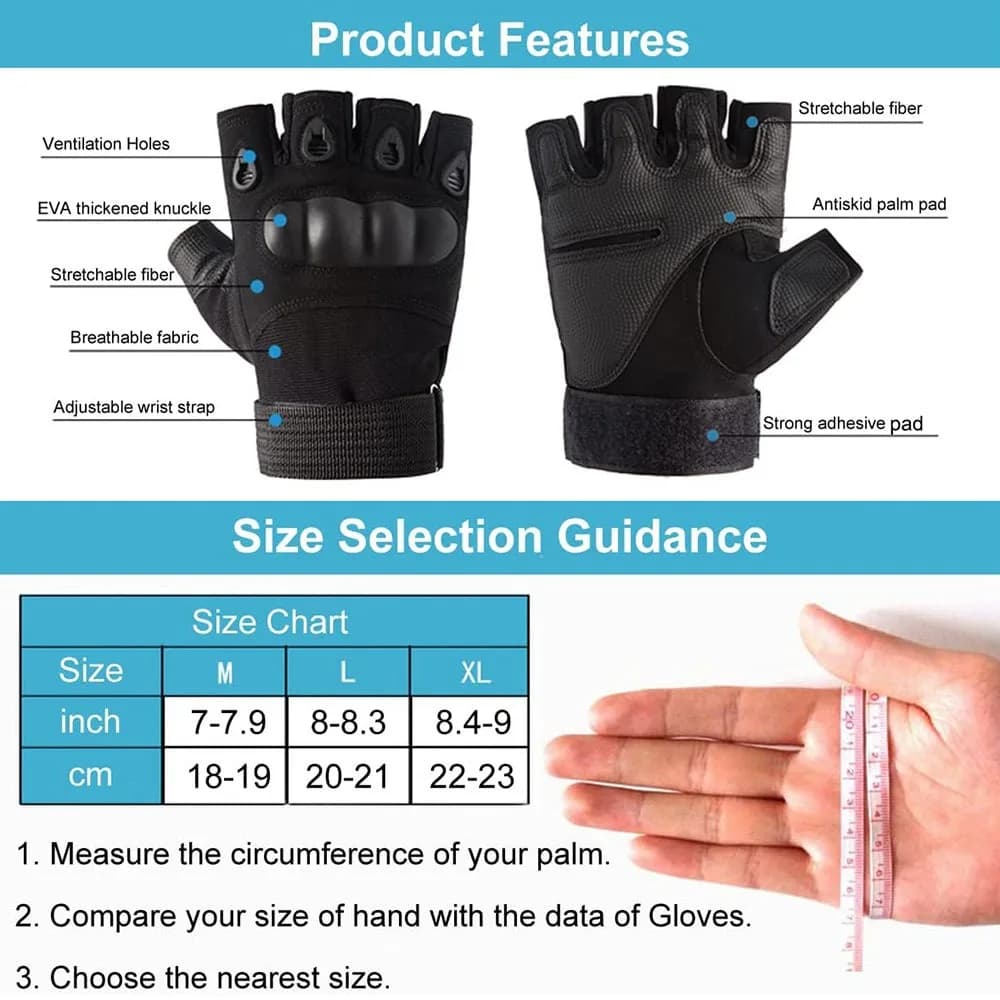 Gants tir tactiques demi-doigts paintball airsoft anti-dérapants pêche vélo protection