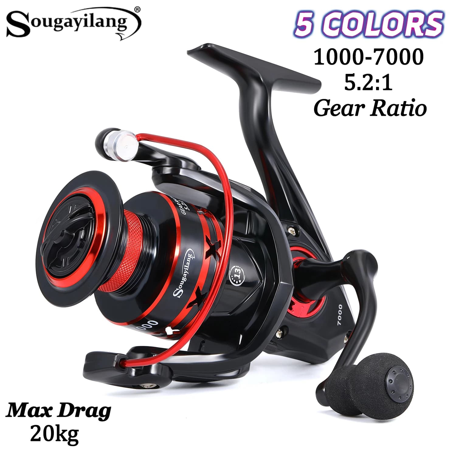 Moulinet spinning SOUGAYILANG 1000-7000 série - Ratio 5.2:1, bobine aluminium, drague max 20kg