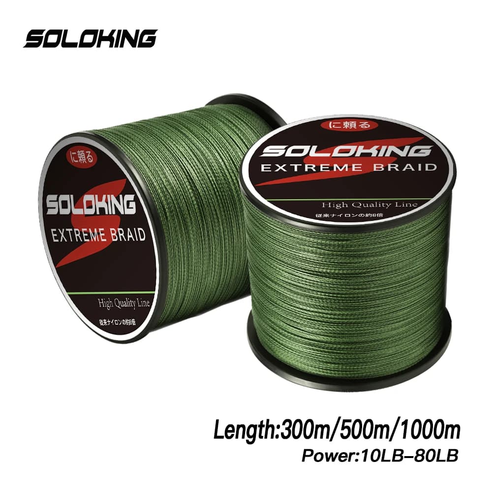Ligne de pêche tresse SOLOKING 300m-1000m 4 brins ultra-résistante pour truite et pêche en mer 10LB-80LB