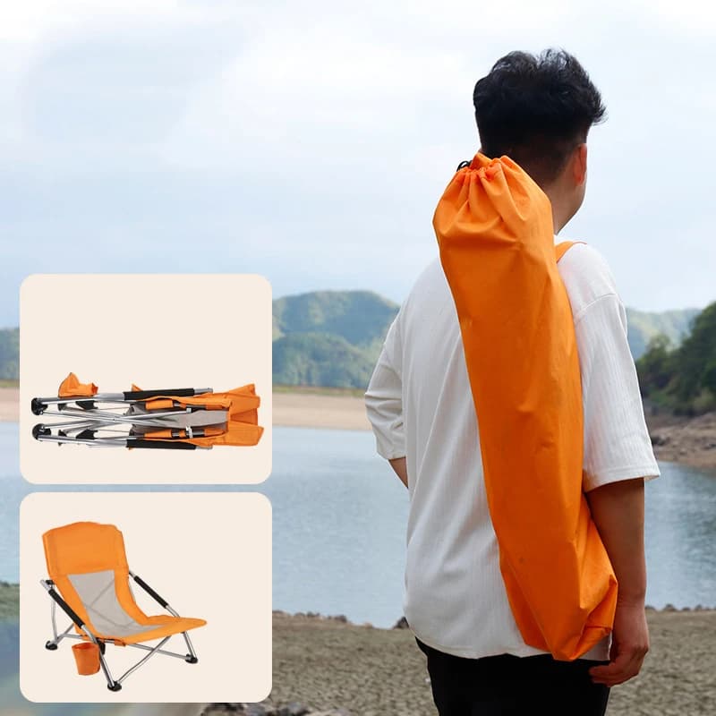 Chaise pliante de pêche plage avec accoudoirs et porte-gobelet pour camping voyage BBQ