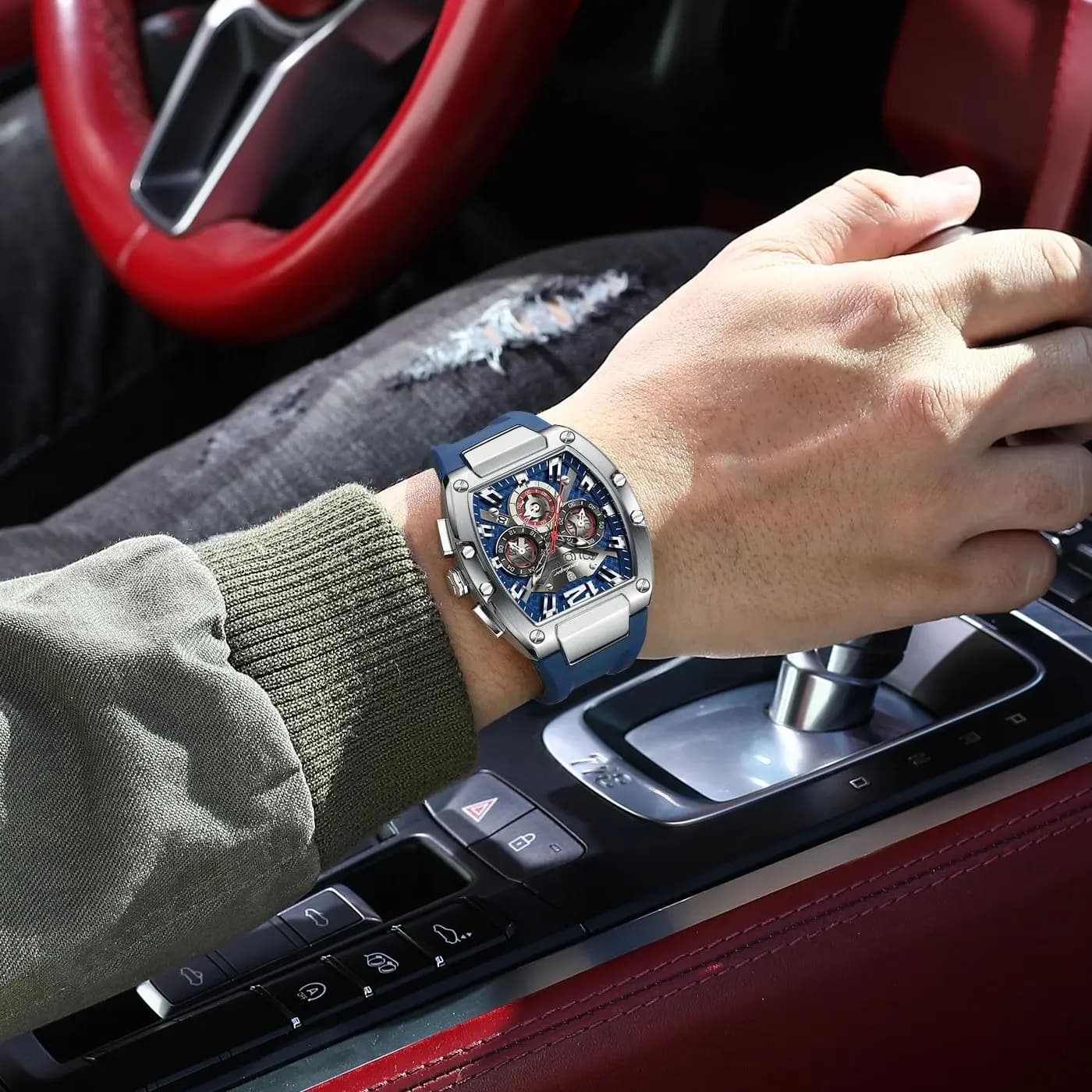 Montre homme militaire étanche POEDAGAR - Chronographe sport pêche avec bracelet silicone et affichage lumineux