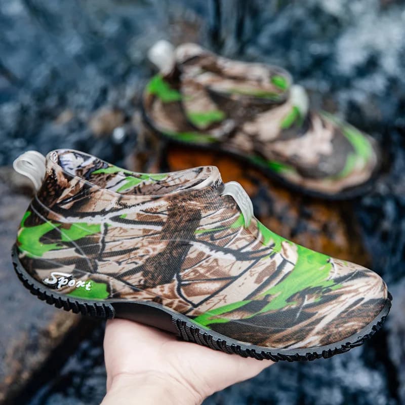 Low-Top Camouflage Men's Rain Boots Slip-On Work Shoes Anti-Slip Waterproof for