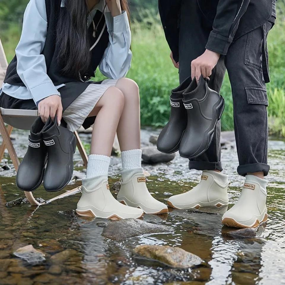Bottes pluie hiver pêche homme chaudes pelucheuses imperméables antidérapantes couple travail mode