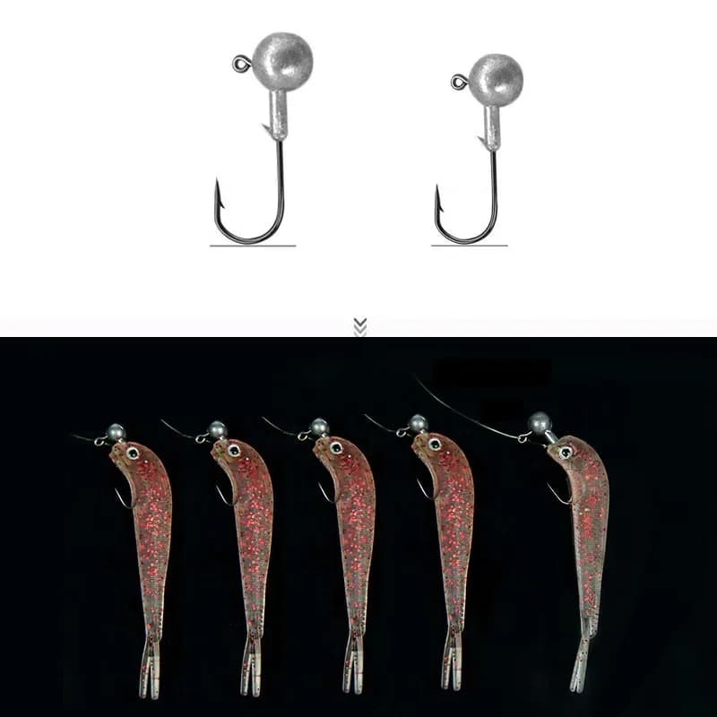 Pack de 5 leurres souples cluster 3D - appâts simulation yeux tête queue pour bar pêche mer accessoires