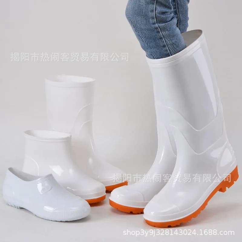 Bottes caoutchouc homme série blanche hautes mi-basses travail plastique chantier pêche