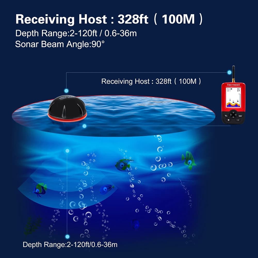 100M Portable Sonar Détecteur de Poissons Échosondeur Pêche Leurres Alarme Transducteur Pêche Lac Mer Profondeur