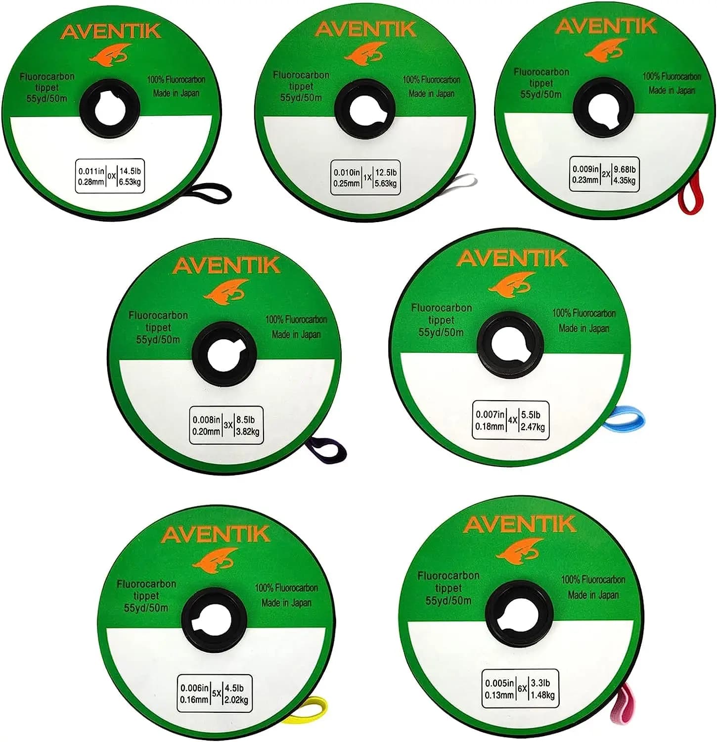 Bas de ligne fluorocarbone Aventik 50m pour pêche à la mouche, plongeant, diamètres 0X à 6X (3.3-14.5LB)
