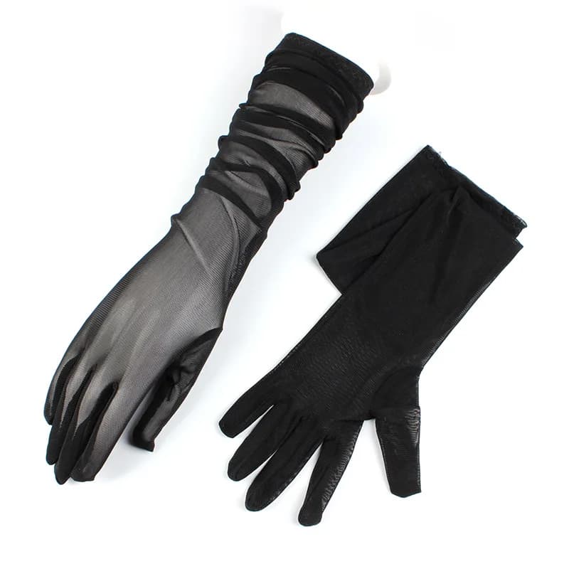 Gants bas résille femme transparents élastiques longue dentelle fine - Pour spectacle bar danse pole black