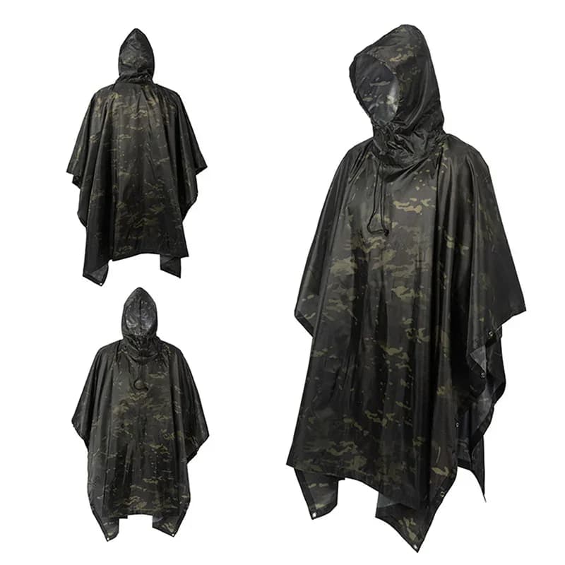 Poncho pluie camouflage jungle respirant PU - Imperméable pêche tropicale observation oiseaux randonnée