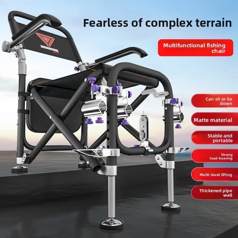 Chaise de pêche pliante robuste hauteur réglable - Siège stable tout terrain pour camping