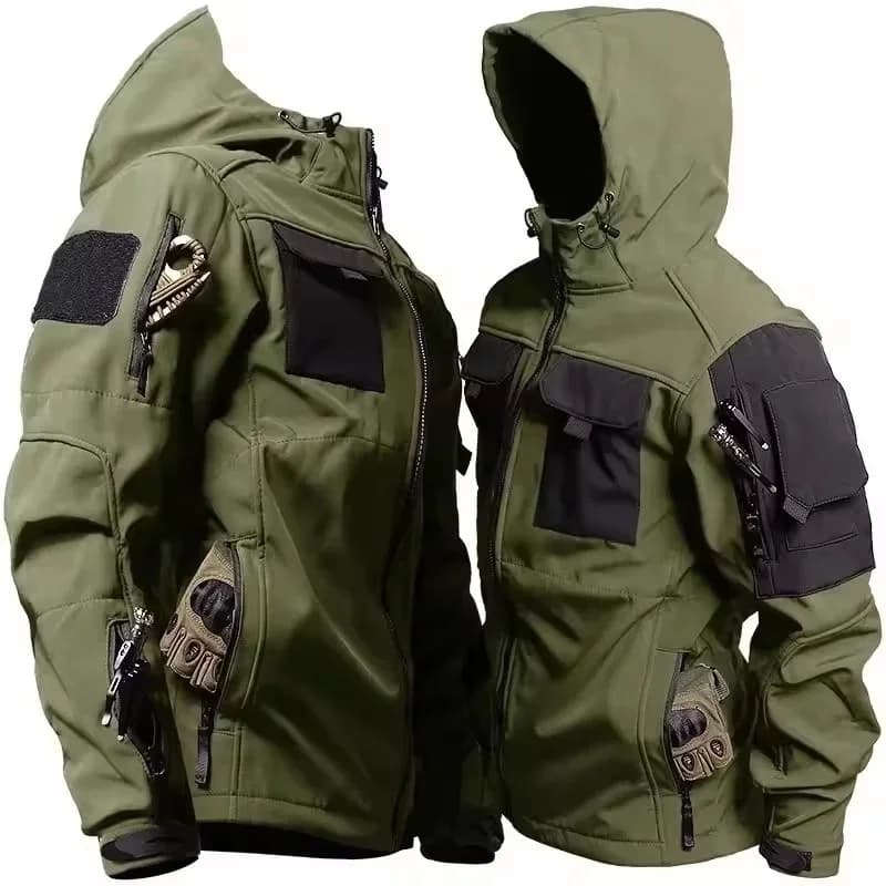 Veste tactique militaire homme imperméable coupe-vent avec capuche - Veste softshell multi-poches pour pêche hiver