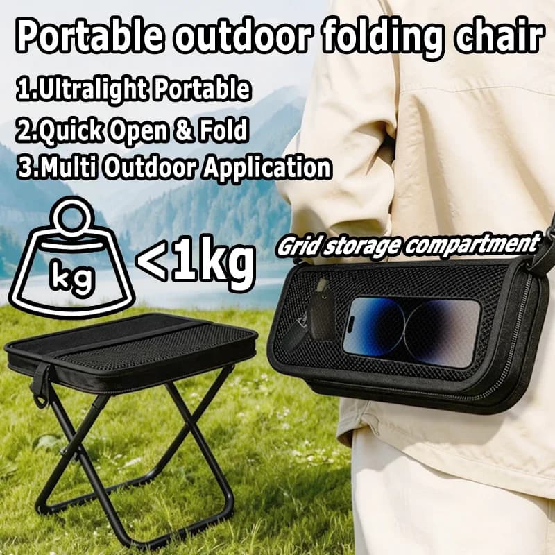 Petit tabouret pliant ultraléger pêche randonnée plage jardinage avec sac rangement