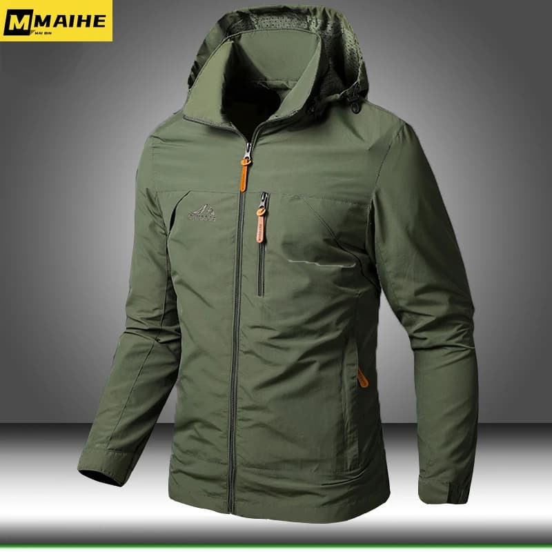 Veste militaire imperméable à capuche pour homme randonnée vélo automne coupe-vent bomber
