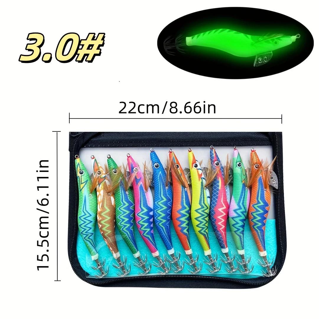 Hameçons lumineux pour pêche au calmar - 10 pièces leurres phosphorescents appâts seiche