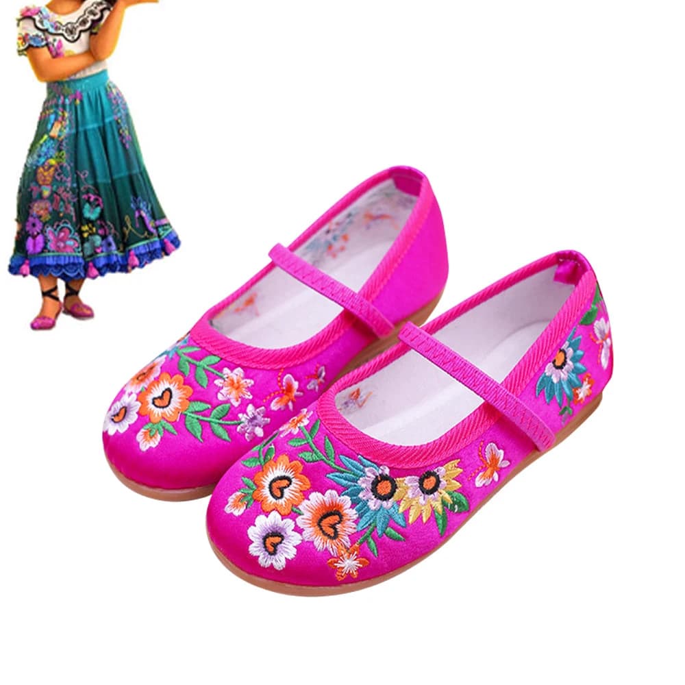 Chaussons de danse traditionnelle chinoise pour filles - Broderie ethnique et semelle cuir souple