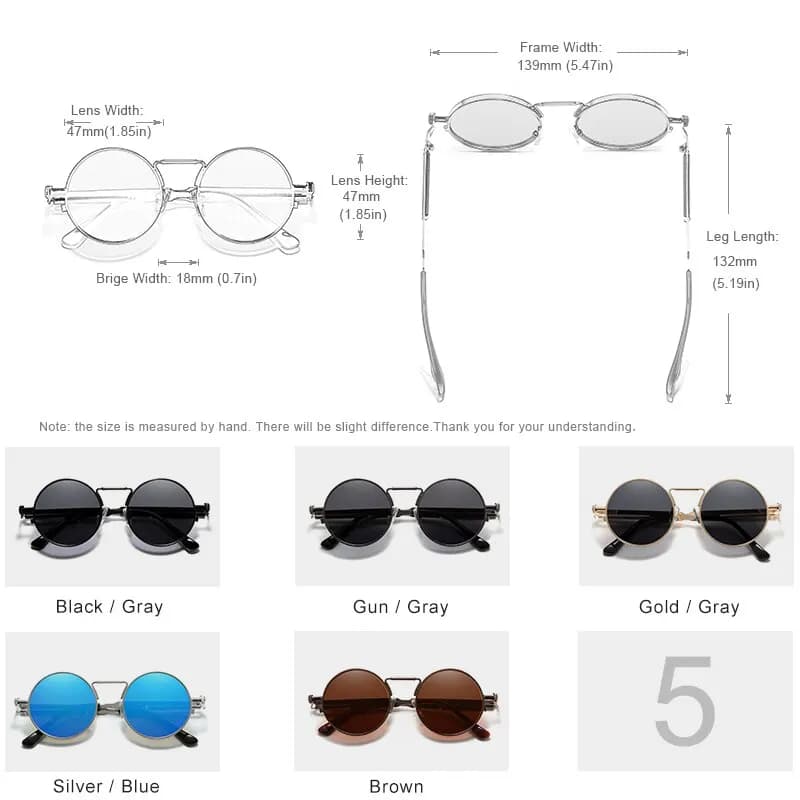 Lunettes de soleil polarisées gothique steampunk KINGSEVEN pour homme et femme monture métal ronde