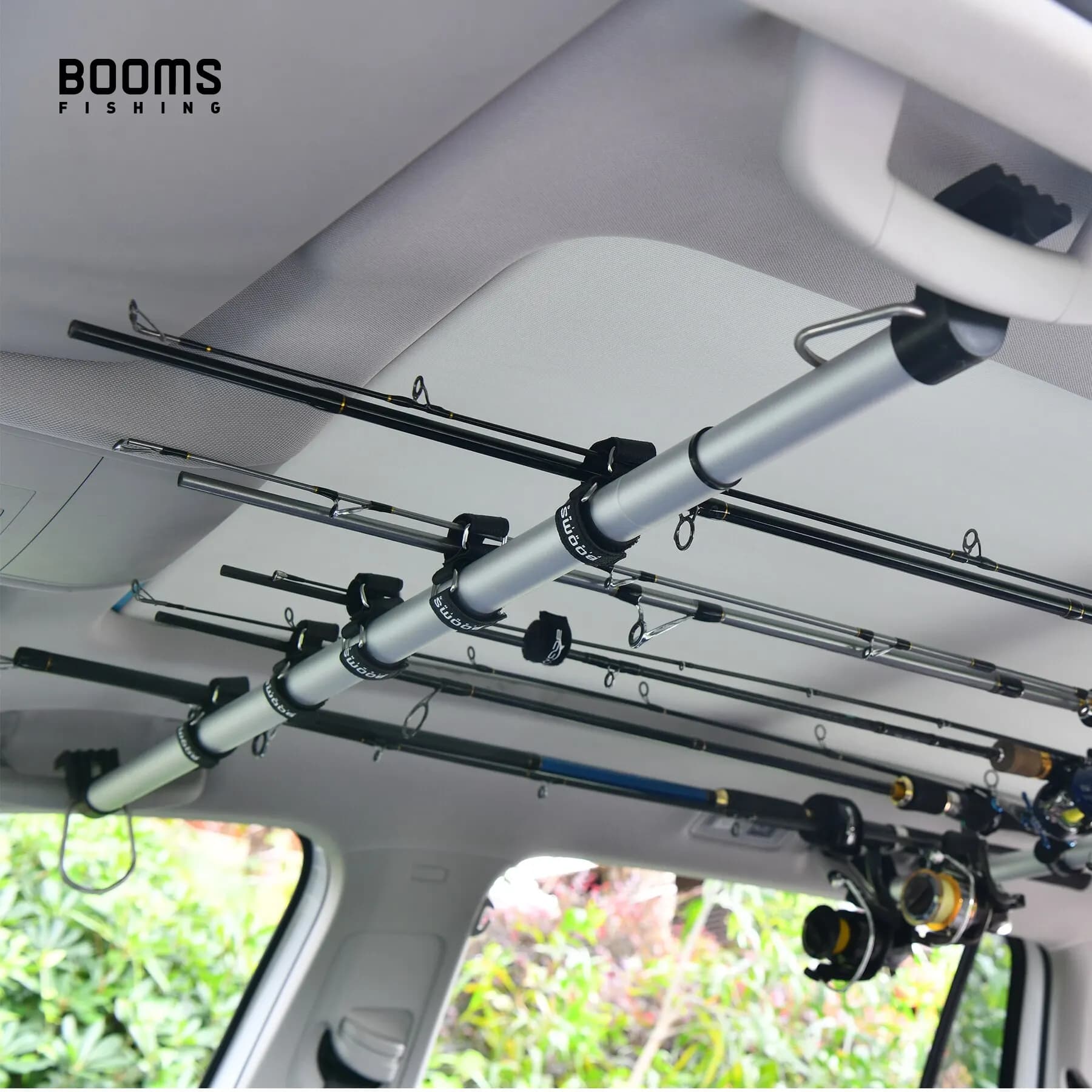 Porte-cannes auto Booms Fishing RB2 10 sangles robustes pour fixer cannes sur barres de véhicule portable